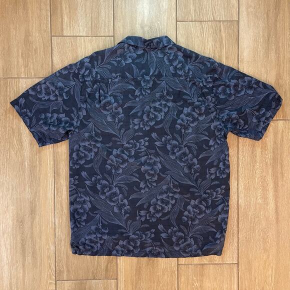 Tommy Bahama Silk Hawaiian Shirt L Blue Floral Camp Aloha Short Sleeve Original - Picture 2 of 9
